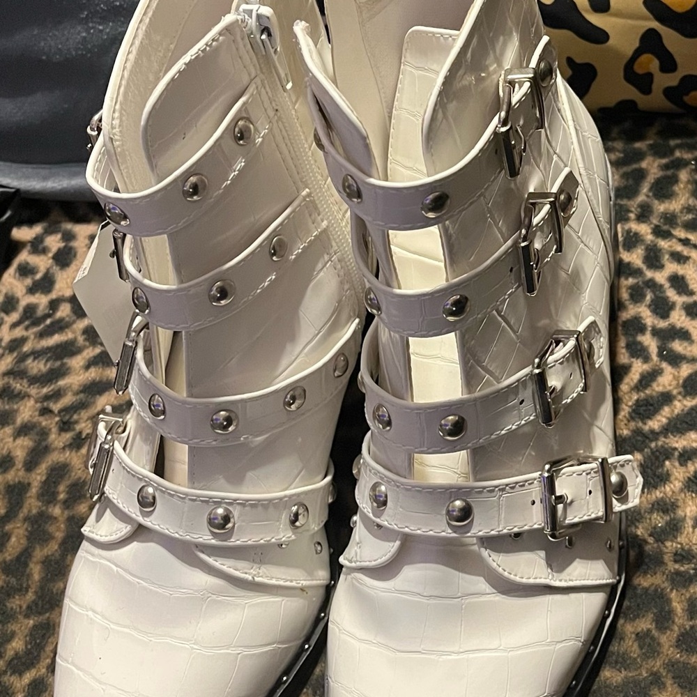 Catherine Malandrino White Buckle Strap Boots